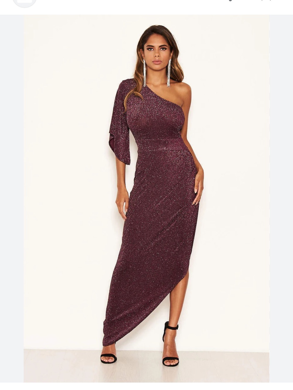 AX Paris one shoulder asymmetrical slit ruched Purple Sparkle Dress